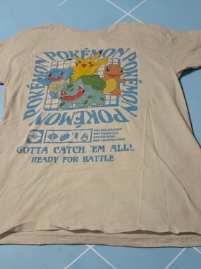 Pokémon Graphic Tee with Pikachu, Bulbasaur, Squirtle & Charmander - Cream/Blue
